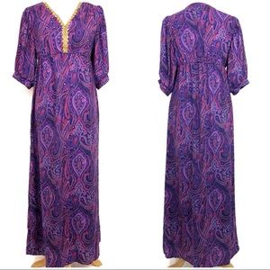 Iman Kaftan Dress Size Medium Purple Paisley Boho